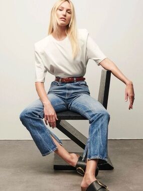 DL1961 Medium Blue Straight-Leg Women’s Jeans with split hem